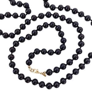VTG Monet Signed Glossy Jet Black Glass Bead Necklace 70s Long Opera Strand